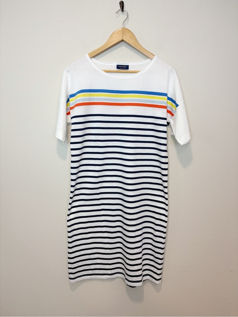 Saint James White & Navy Breton Striped Dress Cotton Nautical French Size Small